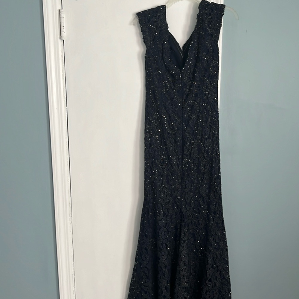 Mother of the bride navy blue sequined Jovani gown